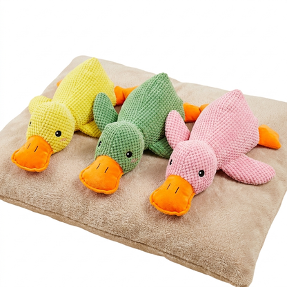 HushPaw Calming Duck Toy in Yellow Green and Pink colors